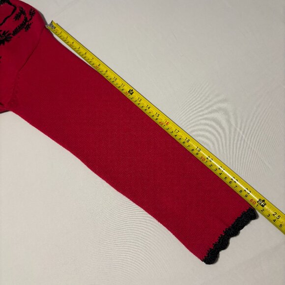 Kathie Lee Red Black Embroidered Cardigan L Ramie Cotton Vintage Grandmacore - Picture 16 of 16